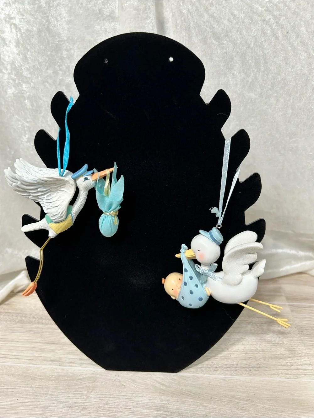 Baby Boy Stork Ornaments Set of 2 Baby Shower Nursery Decor